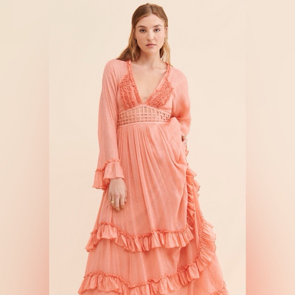 Free People Seraphina Maxi Dress Peach Boho Ruffle Women’s Size XL NWOT - Picture 2 of 11